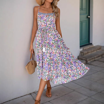 Light Cotton Blend Floral Midi Dress