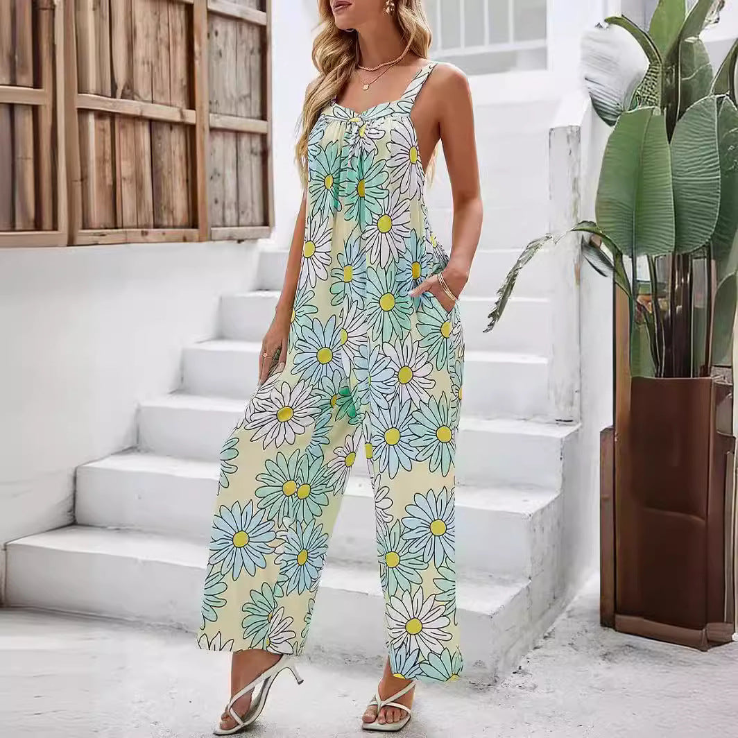Light Printed Strapless Wide Leg Jumpsuit