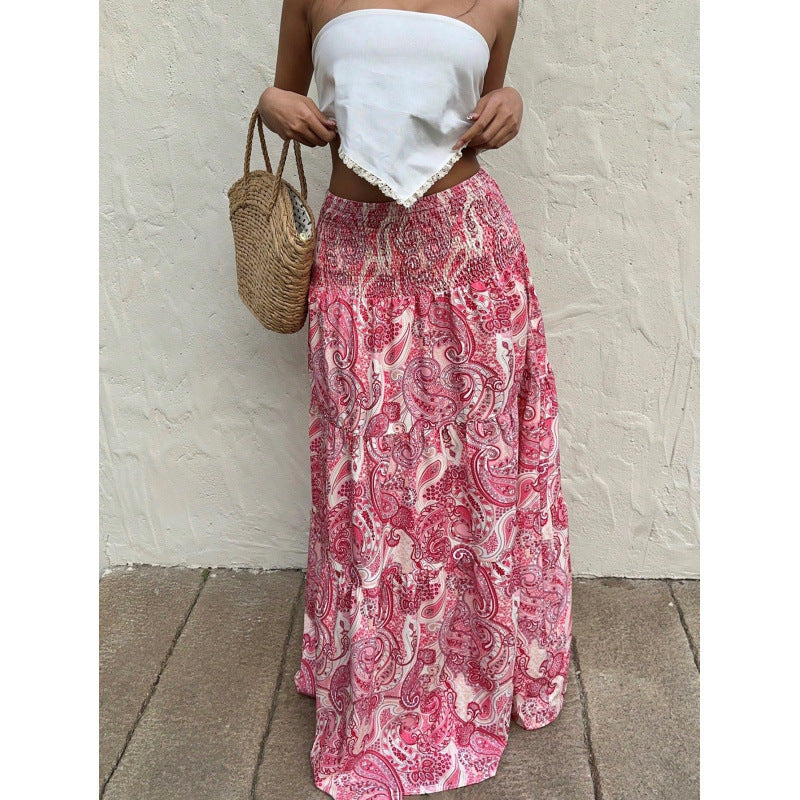 Cotton Paisley Print Relaxed Maxi Skirt