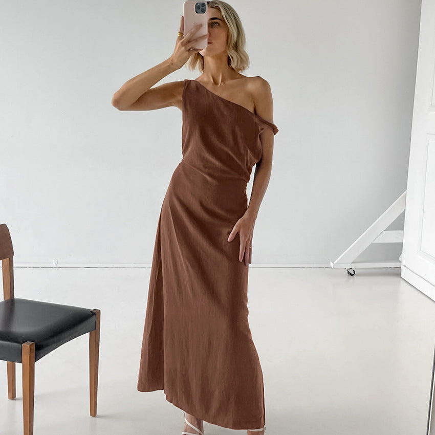 Asymmetric One-Shoulder Flowing Maxi Dress