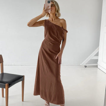 Asymmetric One-Shoulder Flowing Maxi Dress
