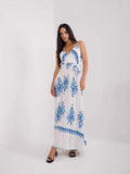 Women's Maxi Dress – Light Cotton – Sleeveless – V-Neck – Empire Waist – Printed Design