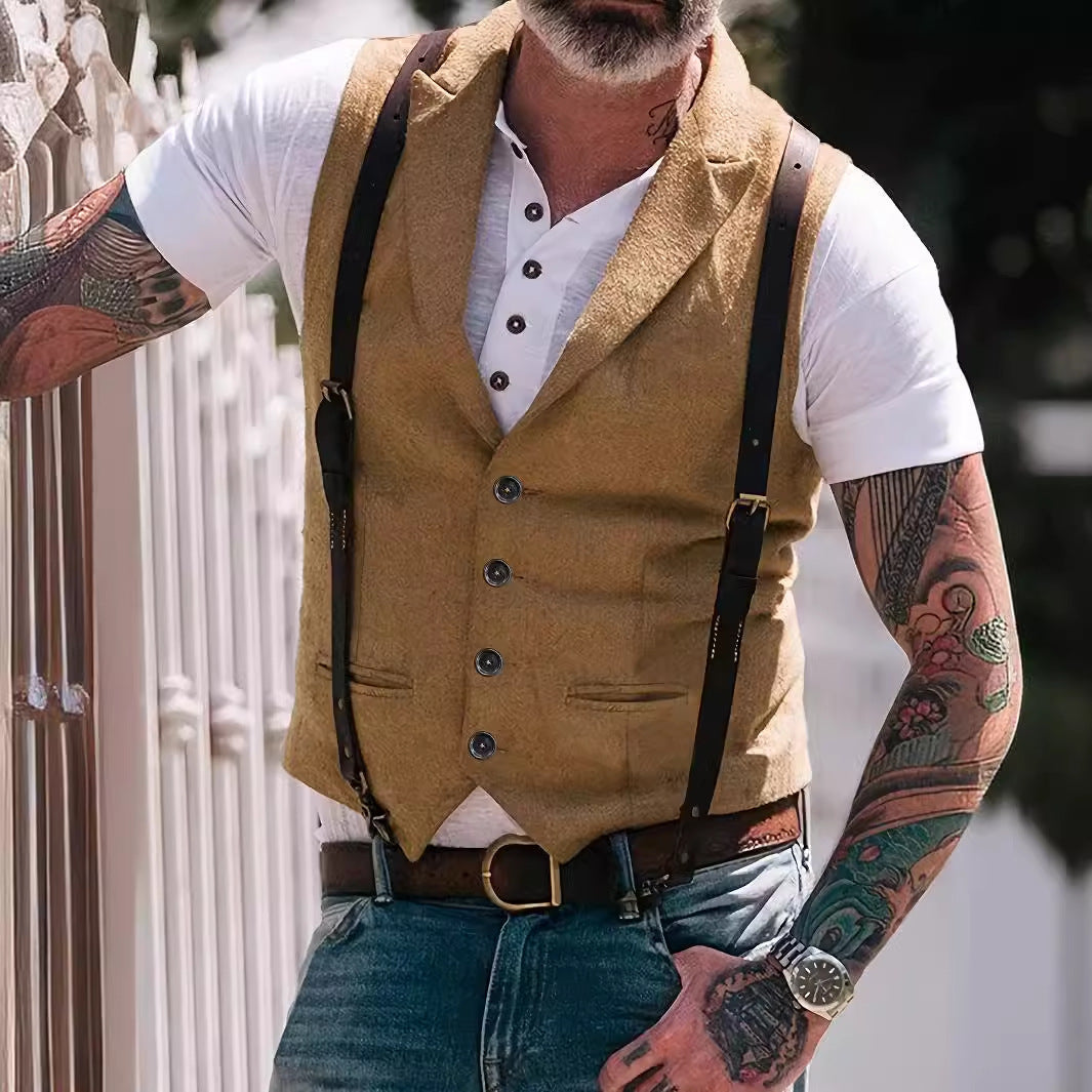 Notch Lapel Wool Blend Slim Fit Vest