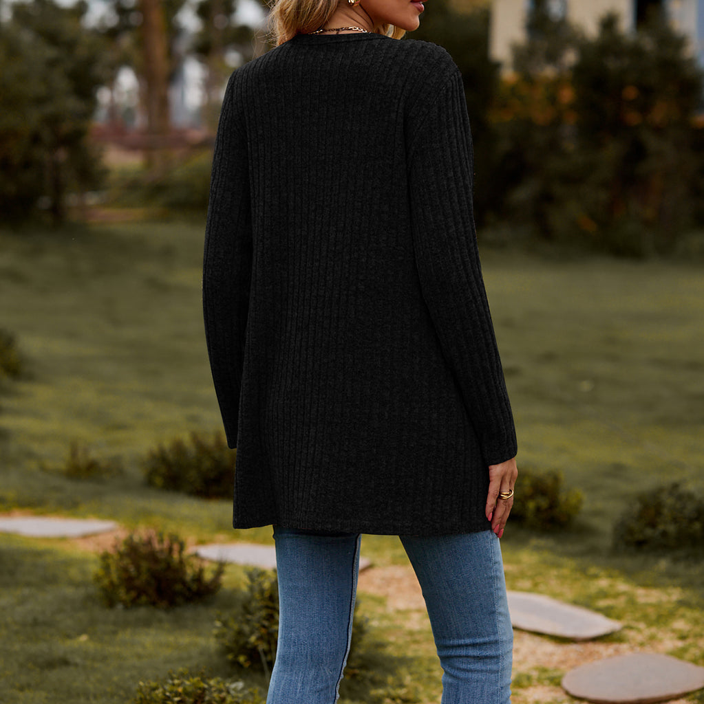 Relaxed Fit Ribbed Wool Knit Cardigan