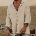 Men's Shirt – Cotton Linen Mix – Relaxed Fit – Long Sleeves – Button Closure