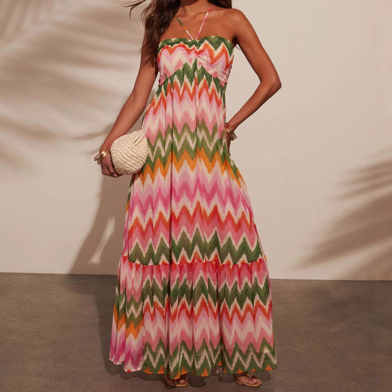 Light Breathable Ruffled Halterneck Maxi Dress