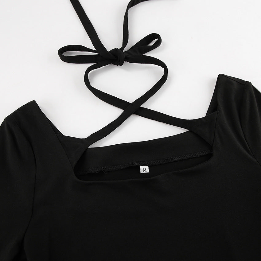 Dress for women – A-line cut – Slim fit – Cross strap – Long sleeves