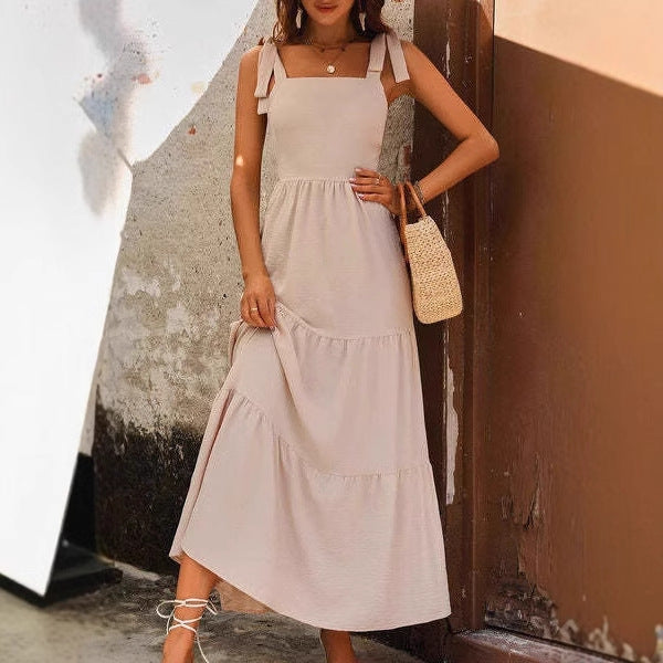 Women's A-line Dress – Light Cotton – Midi Length – Sleeveless with Adjustable Straps