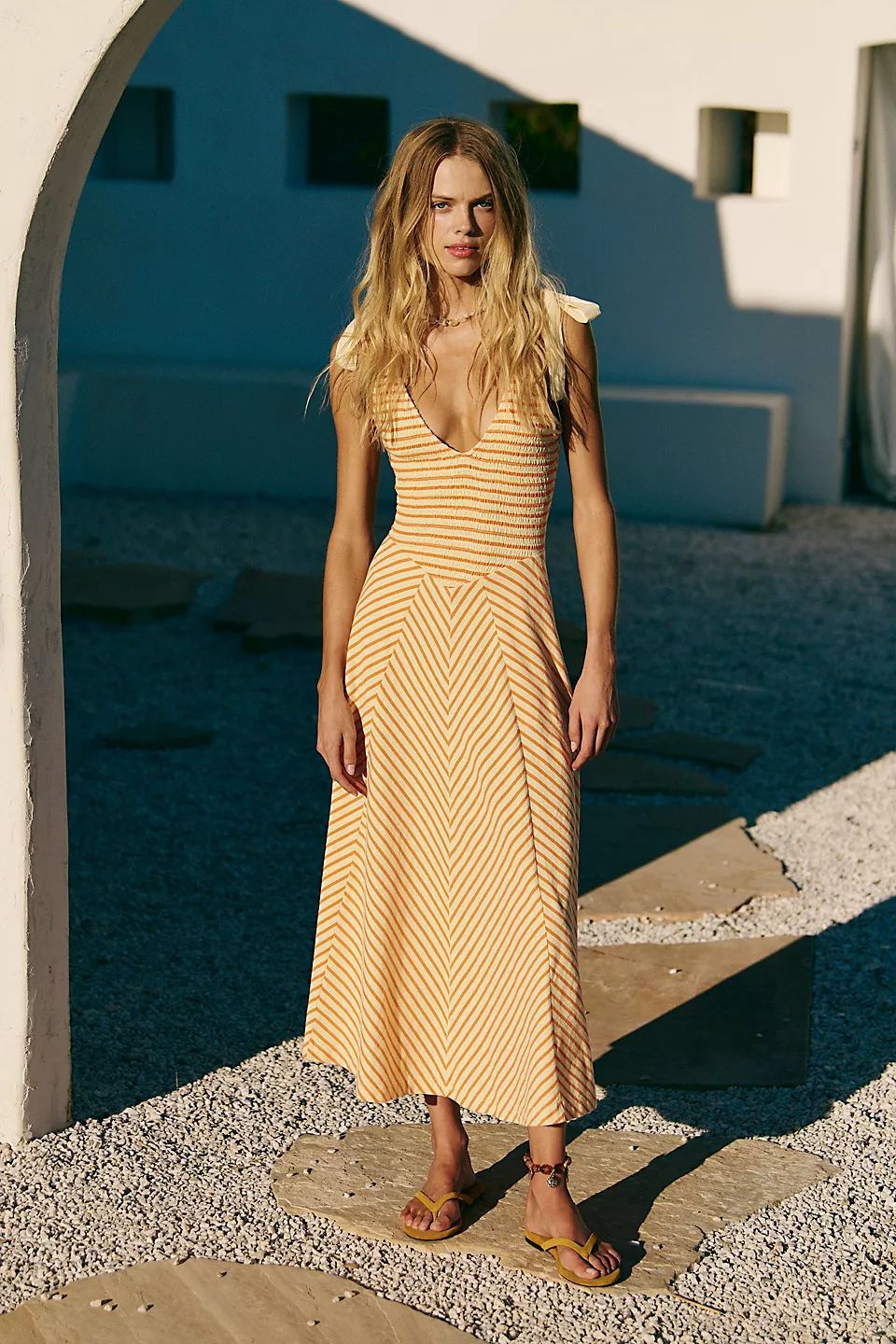 Women's Maxi Dress – Lightweight Cotton – Deep V-Neck – Adjustable Straps – With Pockets