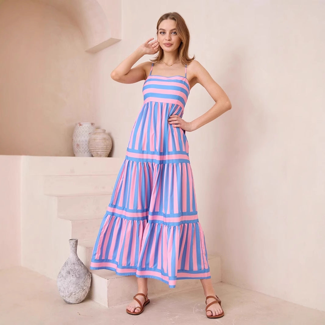 Tiered Striped A-Line Cotton Sundress
