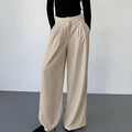 Women's Pants – Wide Legs – High Waist – Pleated Front – Light Woven Fabric