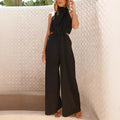Women's Jumpsuit – Halterneck – Relaxed Fit – Wide Leg – Adjustable Waist – Cutouts