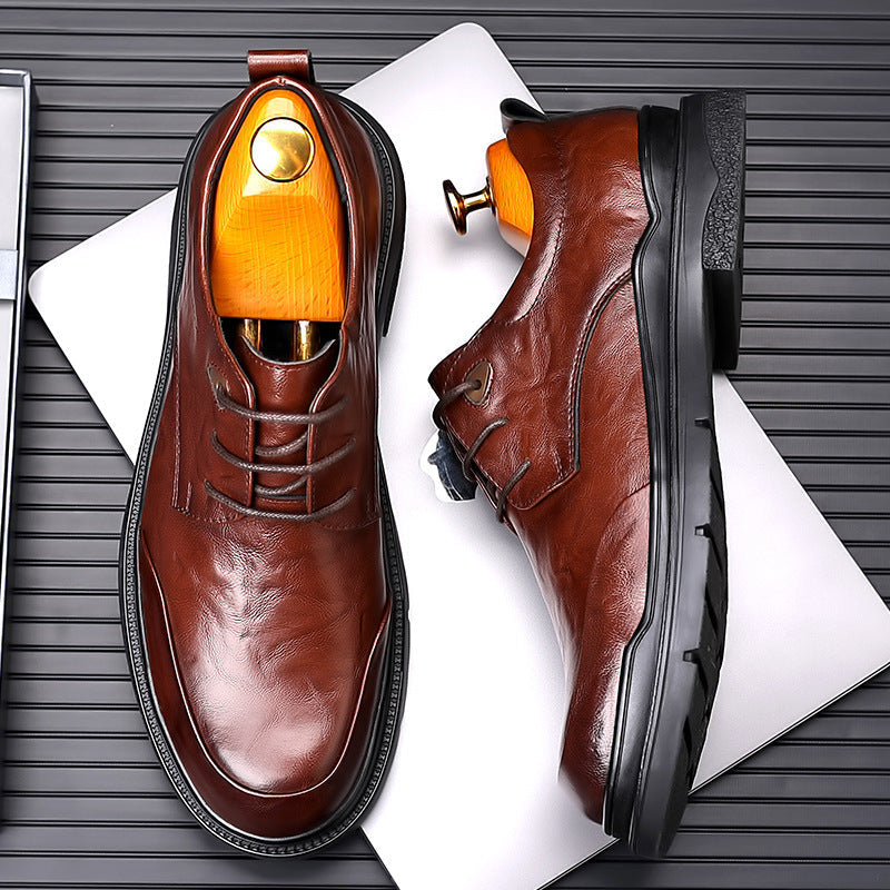Men's Shoes – Leather Lace-up Shoes – Classic Fit – Round Toe – Durable Sole