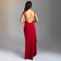 Women's Evening Dress – Slim Fit – Sleeveless – High Slit – Open Back – Floor Length