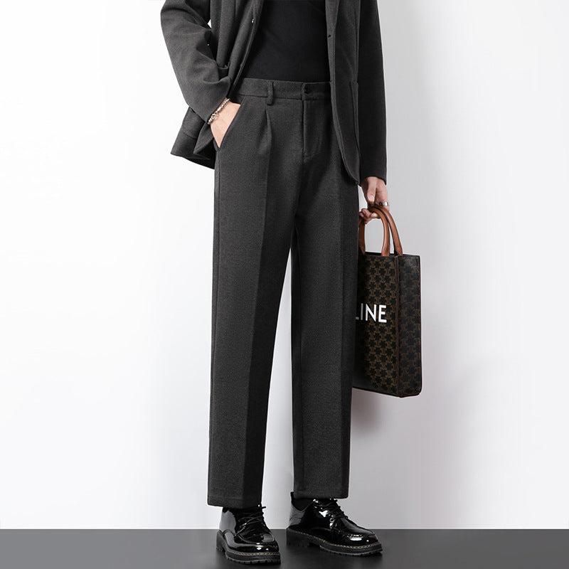 Men's trousers – Wool blend – Slim fit – Flat front – Full length formal wear