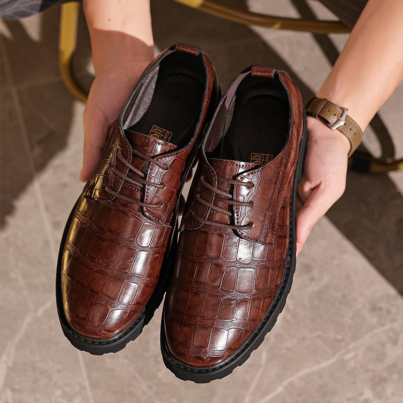 Lace-Up Crocodile Embossed Leather Oxford Shoes