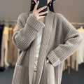 Women's Cardigan – Oversized Fit – Thick Wool Mix – Open V-Neck – Long Sleeves