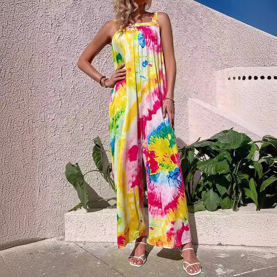 Light Printed Strapless Wide Leg Jumpsuit