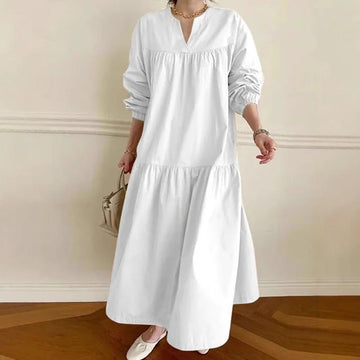 Cotton Linen Oversize Puff Sleeve Long Dress