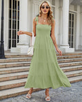 Women's Maxi Dress – Smocked Bodice – Tie Straps – A-line Cut – Tiered Skirt