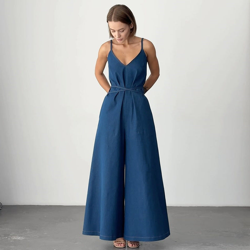 Linen Blend Loose Wide Leg Jumpsuit