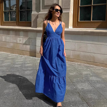 Cotton Linen Adjustable A-line Maxi Dress