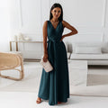 Women's Maxi Dress - Sleeveless V-neck - Wrap Design with Belt - Elegant and Flowy