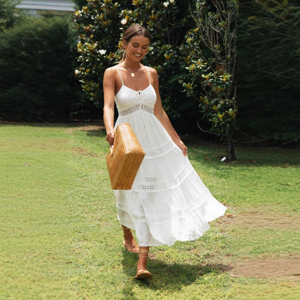 Women's Summer Dress – Light and Breathable – Spaghetti Straps – Lace Trim – Layered Skirt