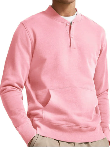 Cotton Blend Regular Fit Button Neck Sweatshirt