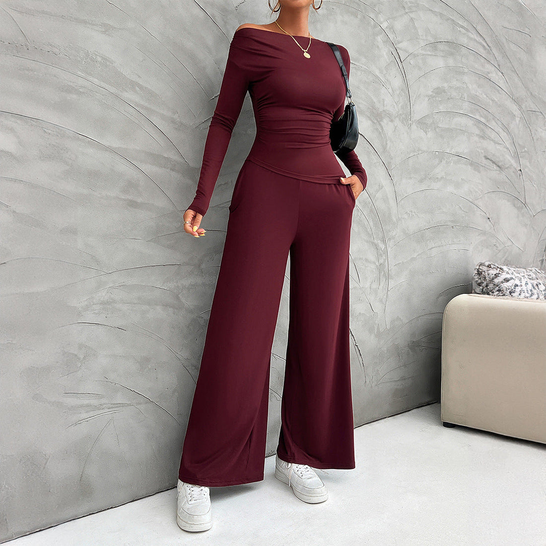 Slim Fit Long-Sleeved High-Waisted Wide Suit Clothing