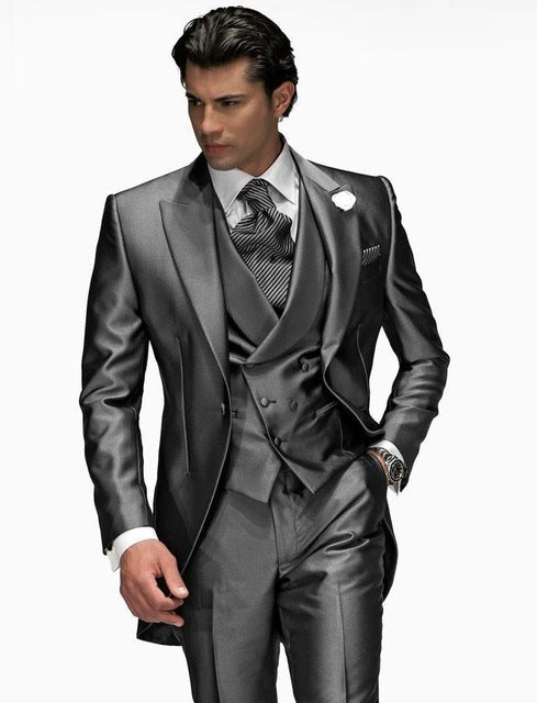 Men's Suit 3-Piece – Tailored Fit – Satin Look – Double-Breasted Vest – Party Formal