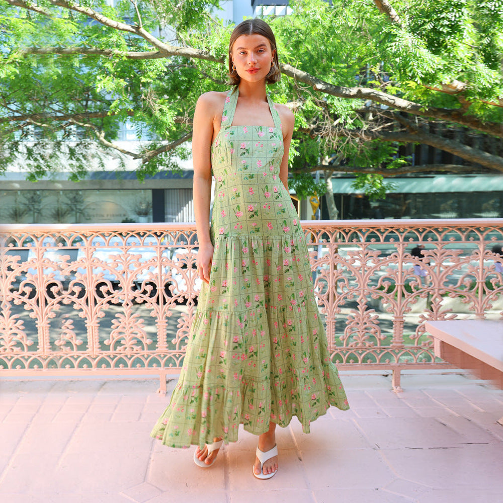 Dress for women – Halterneck – Smock top – A-line – Open back – Cotton