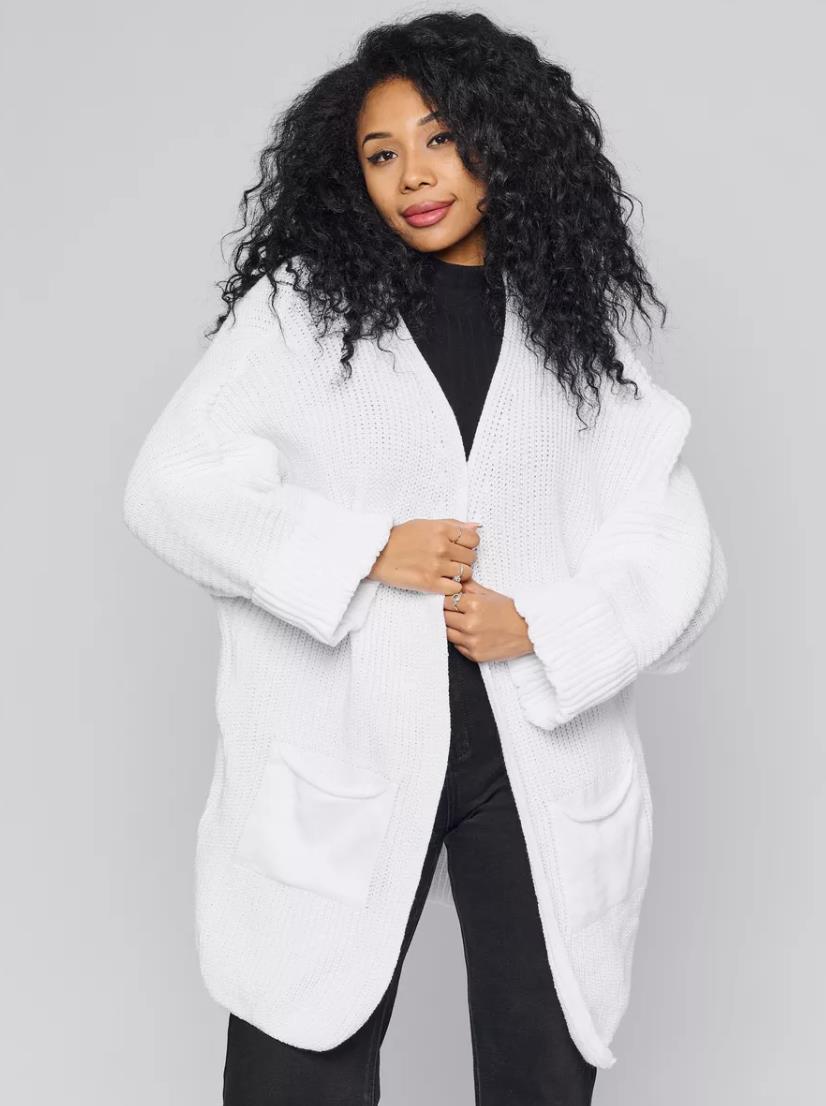 Wool Blend Oversized Fit Ribbed Cardigan