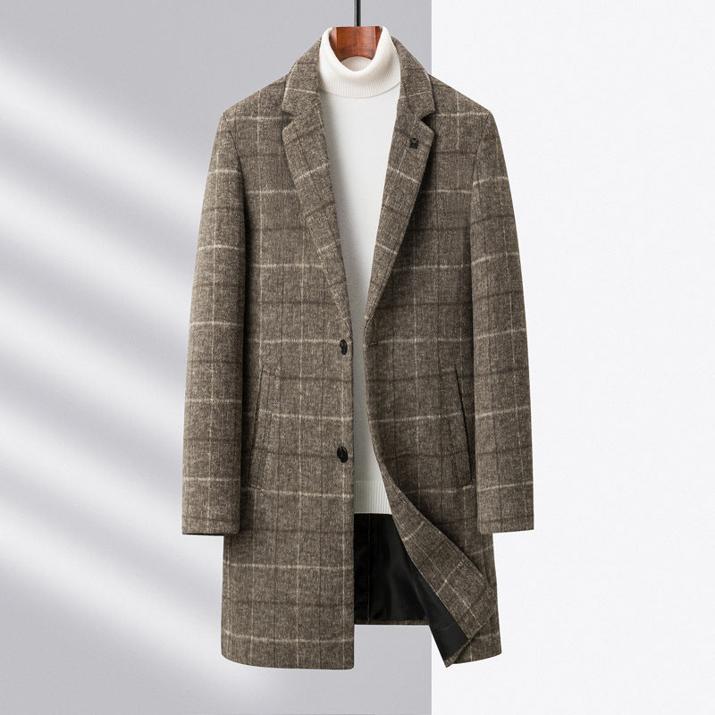 Wool Blend Checked Straight Fit Overcoat