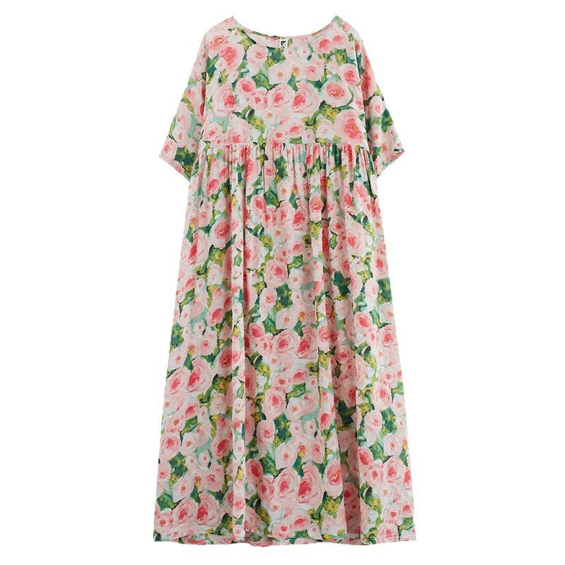 Women's Maxi Dress – Floral Print – Loose Fit – 3/4 Sleeves – Lightweight and Breathable