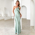 Women's Evening Dress – Slim Fit – Satin Look – Floor-Length – One Shoulder Draped Design