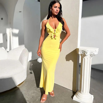 Adjustable Straps Ruched Maxi Dress