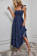 Women's Maxi Dress – Smocked Bodice – Tie Straps – A-line Cut – Tiered Skirt
