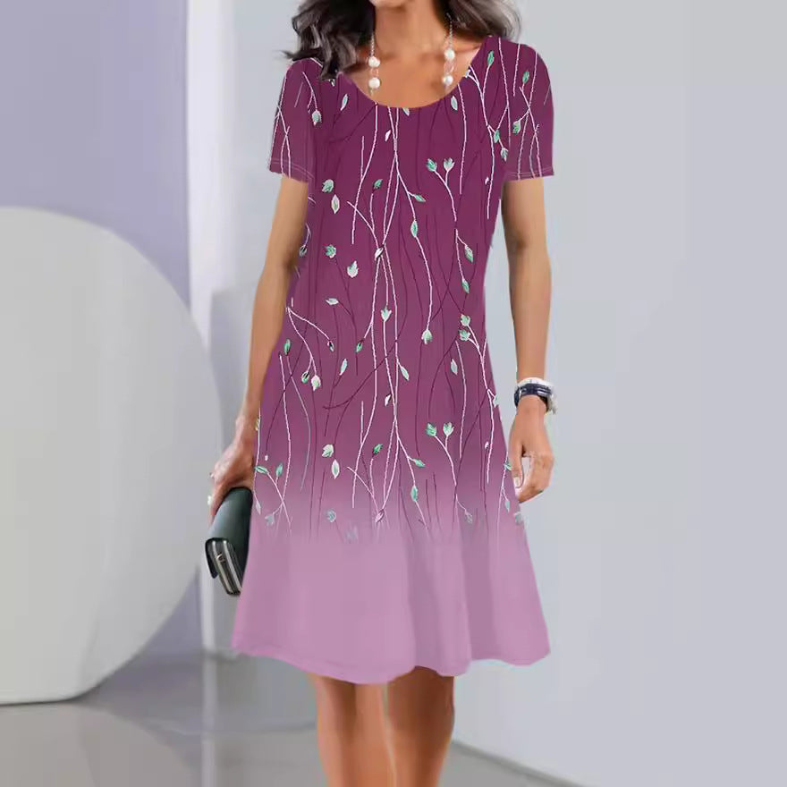 Cotton Feel Floral Print A-Line Dress