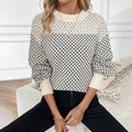 Women's Knit Sweater – Wool Blend – Oversized Fit – Geometric Pattern – Crew Neck