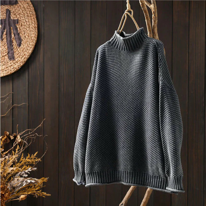 Oversized Waffle Knit Mock Neck Sweater