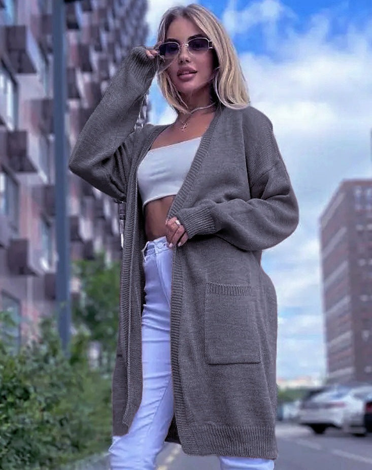 Open Front Longline Cotton Blend Knit Cardigan