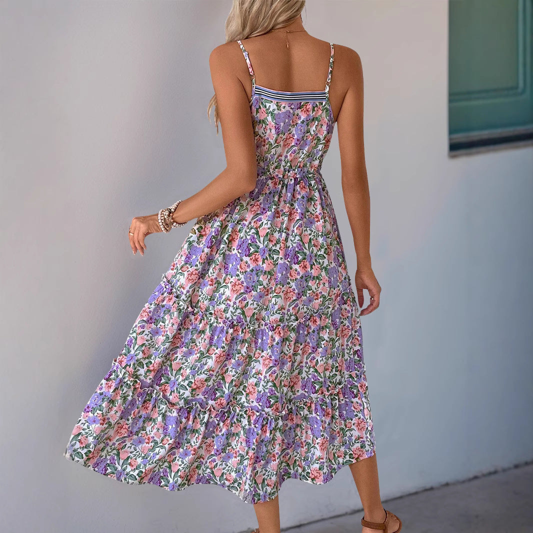 Light Cotton Blend Floral Midi Dress