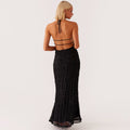 Women's Maxi Dress – Fitted Shape – Halterneck – Ruched Texture – Open Back
