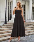 Women's Maxi Dress – Smocked Bodice – Tie Straps – A-line Cut – Tiered Skirt