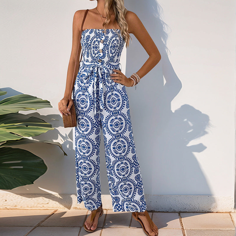 Light Breathable Strapless Wide Leg Jumpsuit