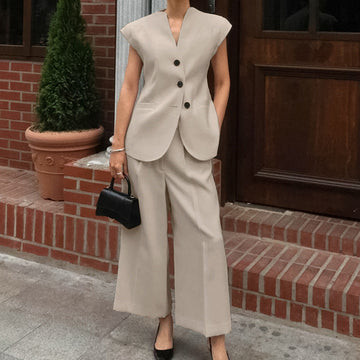 Tailored Vest Wide Trousers Comfort Fit Jumpsuit