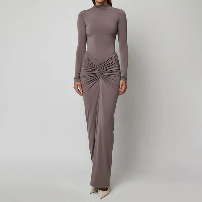 Turtleneck Bodycon Ruched Waist Dress