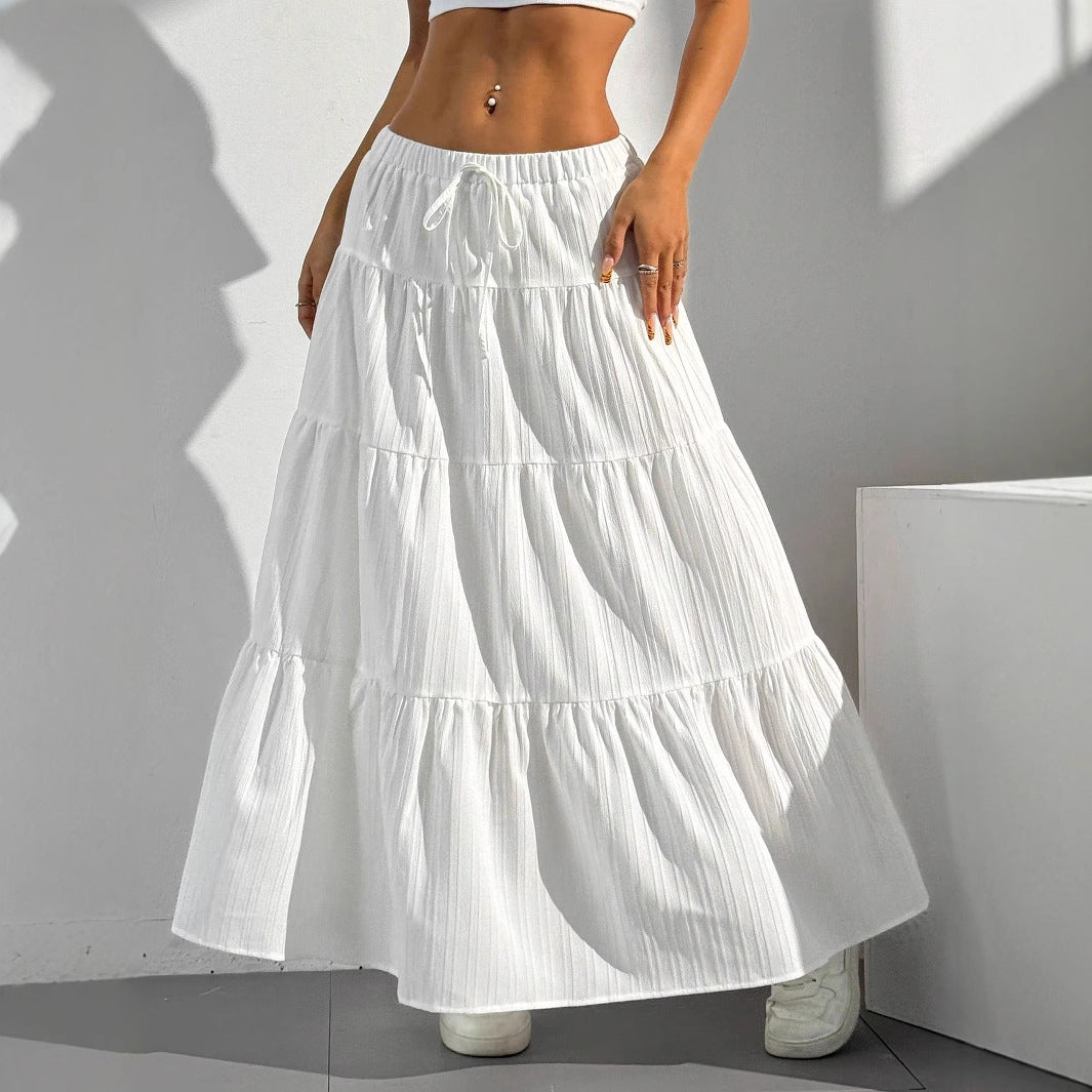 Lightweight Cotton Blend Ruffled Long Skirt