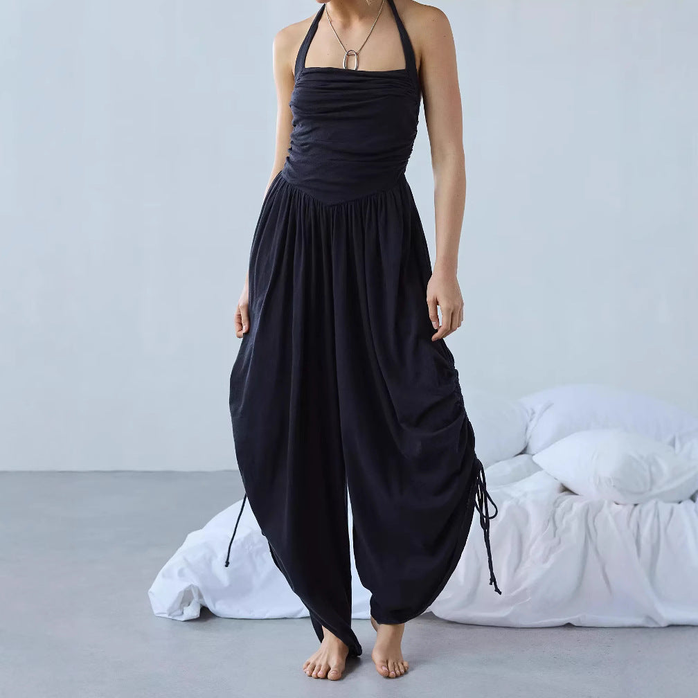 Halterneck Ruched Wide Leg Jumpsuit